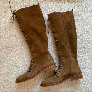 Anthropologie Suede Lace-Up Knee-High Boots